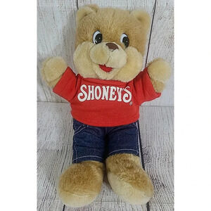 Vintage Shoney's Plush Shoney Bear Stuffed Animal Toy Brown Red 11" 1986 Retired